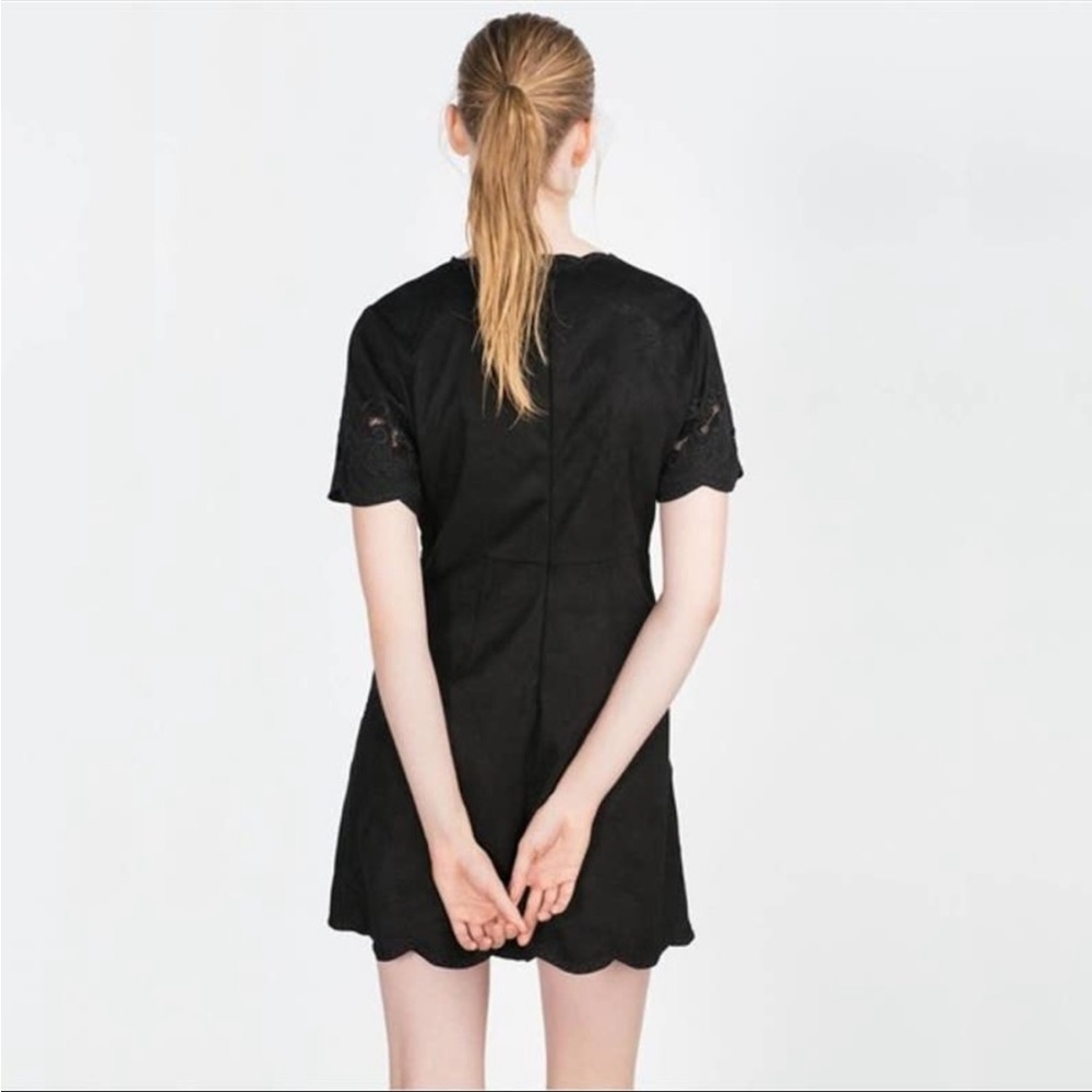 ZARA - Black floral embroidered suede effect dress w/scalloped hem Size:… - Picture 2 of 14